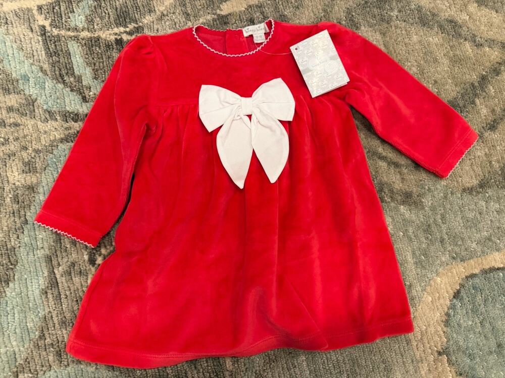 Kissy Kissy Red Velour Holiday Dress With Bow 12-18 Months NWT